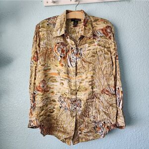 CB STUDIO by Cory B vintage 100% silk padded shoulder animal print blouse